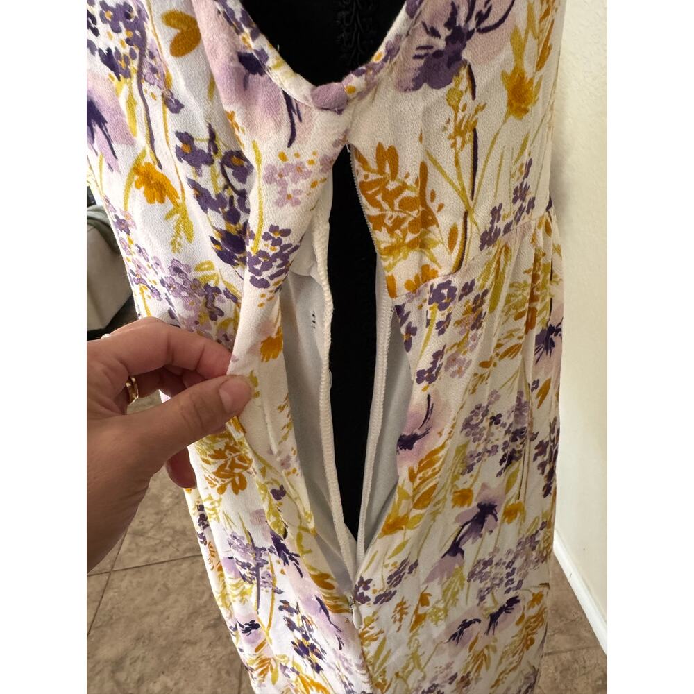 Old Navy Floral Pintuck Mini Dress XS Purple Mustard Yellow Babydoll Sleeveless - Picture 5 of 8